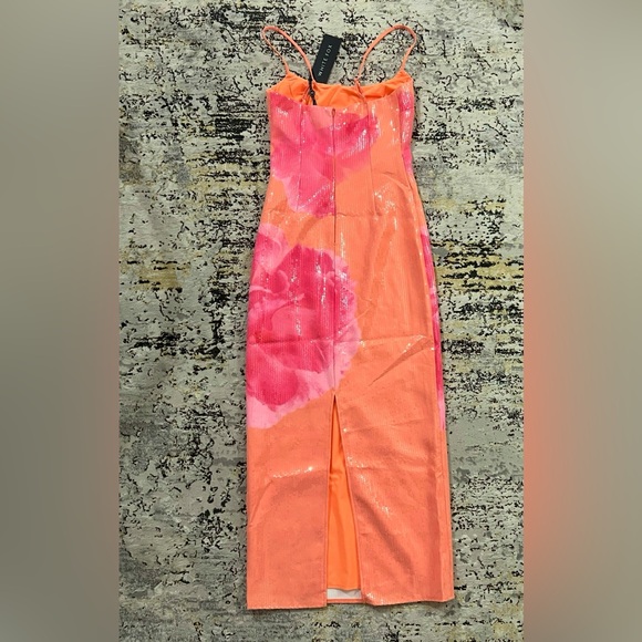 White Fox Boutique Orange and Pink Floral Sequin Maxi Dress - Picture 2 of 5